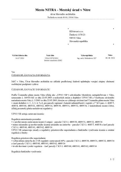 ZOBOR-LUPKA na predaj investičné stavebné pozemky